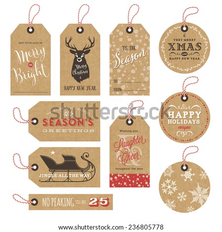 collection of 10 kraft paper christmas gift tags