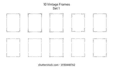 Collection of 10 nice retro vintage ornate frames, corner flourishes, set of exclusive rectangle templates, empty hand drawn vignette design elements, for pages, blanks, certificates