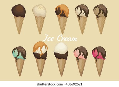 Collection of 10 vector ice cream illustrations isolated on white