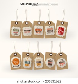 Collection of 10 Vintage Style Price Tags,Vector EPS10.