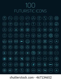 Collection of 100 abstract vector futuristic icons. Use it as indicator elements in your design.