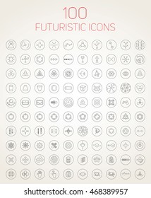 Collection of 100 abstract vector futuristic icons. Use it as indicator elements in your design.