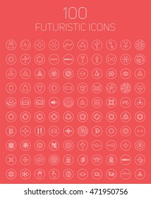 Collection of 100 abstract vector futuristic icons. Use it as indicator elements in your design.