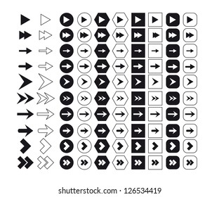 A collection of 100 black arrows on a white background