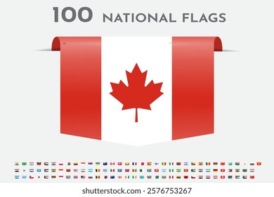 Collection of 100 National Flags Featuring Bold Detailed Canadian Flag