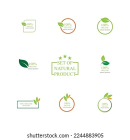 collection of 100 percent natural product organic logo illustration design templates