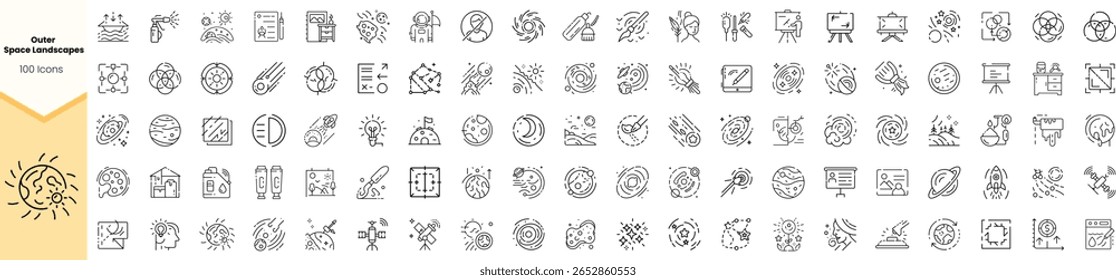 Uma coleção de 102 ícones monocromáticos representando vários conceitos, incluindo tecnologia, educação e natureza, dispostos em um layout de grade. Adequado para design digital.