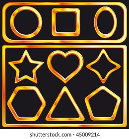 Collection of a 11 gold frames for various designs on black background