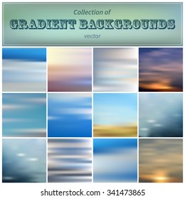 Collection of 12 abstract gradient backgrounds in marine style. Vector