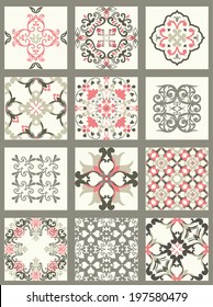 Collection of 12 ceramic tiles, pastel style 