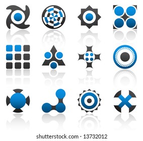 Collection of 12 design elements and graphics in blue and gray color. Part 2.