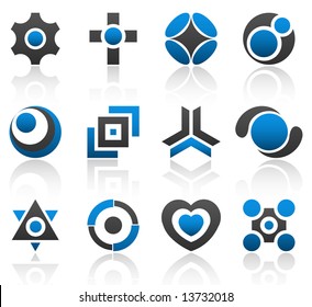 Collection of 12 design elements and graphics in blue and gray color. Part 4.