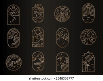 A collection of 12 golden celestial icons, perfect for adding a touch of elegance to your designs.