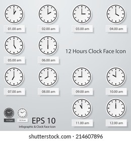 collection of 12 hours clock face icon. vection