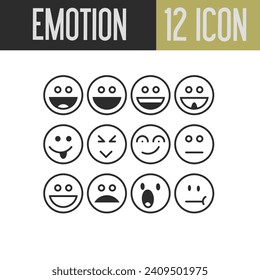 collection of 12 line emoticons. circle icons of various facial expressions in vector form.