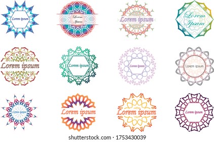 Collection of 12 mandala ornament labels