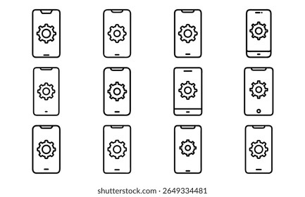 Collection of 12 Minimal Technology Line Icons Featuring Gadgets, Electronics, Devices, Computers, Smartphones, Wearables, and Digital Accessories for Modern Tech Design