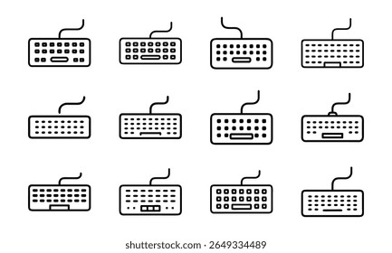 Collection of 12 Minimal Technology Line Icons Featuring Gadgets, Electronics, Devices, Computers, Smartphones, Wearables, and Digital Accessories for Modern Tech Design