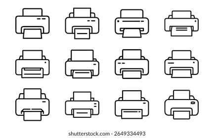 Collection of 12 Minimal Technology Line Icons Featuring Gadgets, Electronics, Devices, Computers, Smartphones, Wearables, and Digital Accessories for Modern Tech Design