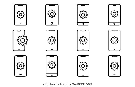 Collection of 12 Minimal Technology Line Icons Featuring Gadgets, Electronics, Devices, Computers, Smartphones, Wearables, and Digital Accessories for Modern Tech Design