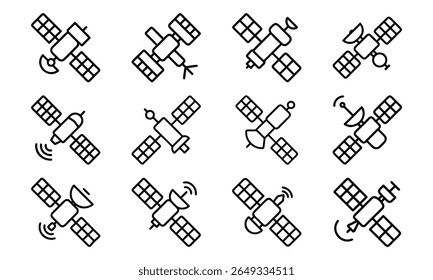 Collection of 12 Minimal Technology Line Icons Featuring Gadgets, Electronics, Devices, Computers, Smartphones, Wearables, and Digital Accessories for Modern Tech Design