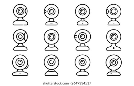 Collection of 12 Minimal Technology Line Icons Featuring Gadgets, Electronics, Devices, Computers, Smartphones, Wearables, and Digital Accessories for Modern Tech Design