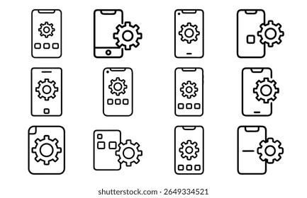 Collection of 12 Minimal Technology Line Icons Featuring Gadgets, Electronics, Devices, Computers, Smartphones, Wearables, and Digital Accessories for Modern Tech Design