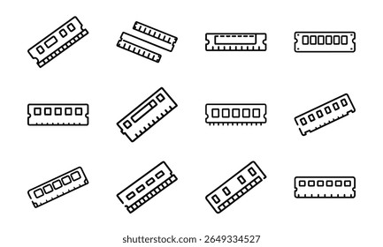 Collection of 12 Minimal Technology Line Icons Featuring Gadgets, Electronics, Devices, Computers, Smartphones, Wearables, and Digital Accessories for Modern Tech Design