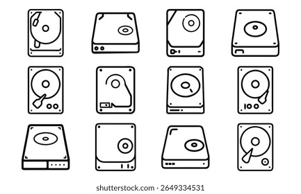 Collection of 12 Minimal Technology Line Icons Featuring Gadgets, Electronics, Devices, Computers, Smartphones, Wearables, and Digital Accessories for Modern Tech Design