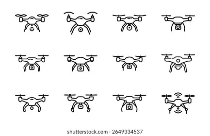 Collection of 12 Minimal Technology Line Icons Featuring Gadgets, Electronics, Devices, Computers, Smartphones, Wearables, and Digital Accessories for Modern Tech Design