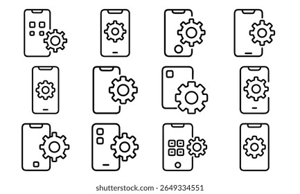 Collection of 12 Minimal Technology Line Icons Featuring Gadgets, Electronics, Devices, Computers, Smartphones, Wearables, and Digital Accessories for Modern Tech Design