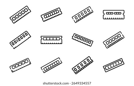 Collection of 12 Minimal Technology Line Icons Featuring Gadgets, Electronics, Devices, Computers, Smartphones, Wearables, and Digital Accessories for Modern Tech Design