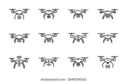 Collection of 12 Minimal Technology Line Icons Featuring Gadgets, Electronics, Devices, Computers, Smartphones, Wearables, and Digital Accessories for Modern Tech Design