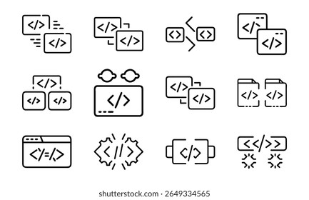 Collection of 12 Minimal Technology Line Icons Featuring Gadgets, Electronics, Devices, Computers, Smartphones, Wearables, and Digital Accessories for Modern Tech Design