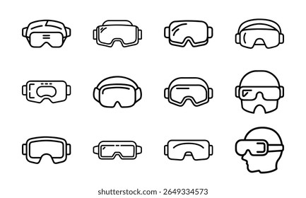Collection of 12 Minimal Technology Line Icons Featuring Gadgets, Electronics, Devices, Computers, Smartphones, Wearables, and Digital Accessories for Modern Tech Design