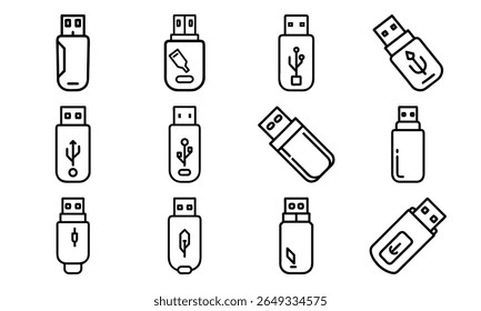 Collection of 12 Minimal Technology Line Icons Featuring Gadgets, Electronics, Devices, Computers, Smartphones, Wearables, and Digital Accessories for Modern Tech Design