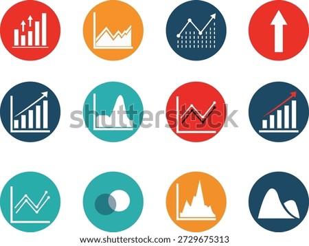 Collection of 12 oval shaped data and statistics icons