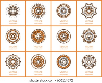 Collection of 12 simple round ornaments. Vector illustration.