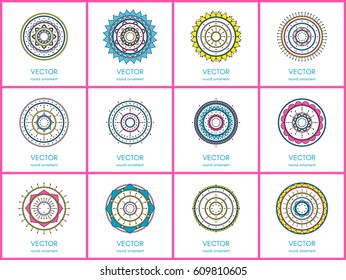 Collection of 12 simple round ornaments. Vector illustration.