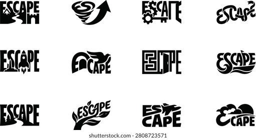 Collection of 12 unique 'escape' logos with various designs