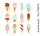 Collection of 12 vector ice cream illustrations isolated on white