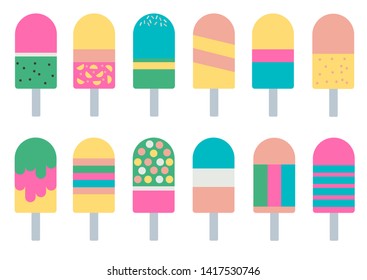 Collection of 12 vector ice cream illustrations isolated on white