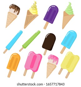 Colección de helado vectorial de 12 sobre fondo blanco