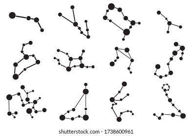 Collection of 12 zodiac symbols, black icons illustration.