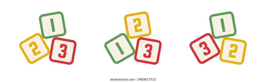 collection of 123 icons or 123 box symbols for preschool children's learning. red, yellow, green design isolated on white background.