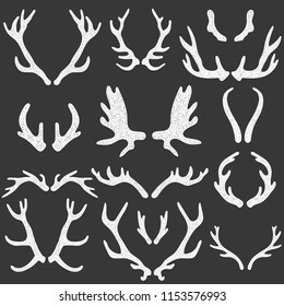 Collection Of 14 Hand Drawn Different Animals Horns. Boho And Rustic Illustration