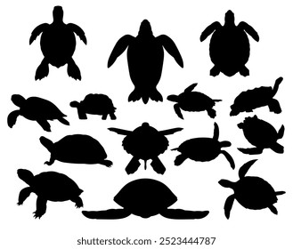 Collection of 14 turtle silhouette designs