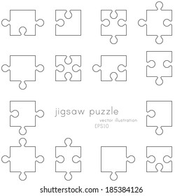collection of 14 type jigsaw blank template or cutting guidelines. vector.