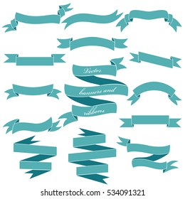 Collection of 14 vector ribbons and banners for text. Design elements, backgrounds and labels. Abstract color stripes.