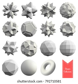 Collection of 15 3d geometric shapes in white color